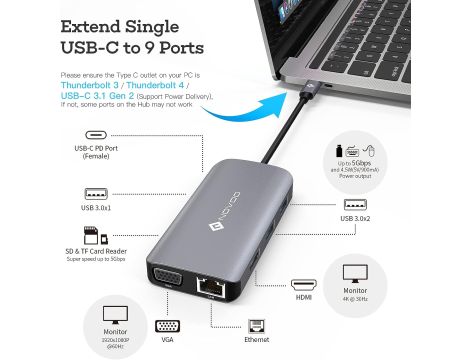 NOVOO USB C Hub Adapter 9 w 1 - 3