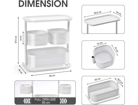 Wielofunkcyjny Stojak 3-poziomowy Z 2 Obrotowymi Koszami Biały - 4