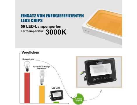 Reflektor Zewnętrzny LED 50 W Ciepła Biel 3000 K IP65 ExtraStar 2 Sztuki - 8