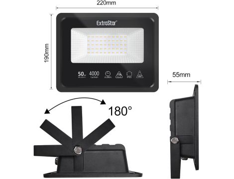 Reflektor Zewnętrzny LED 50 W Ciepła Biel 3000 K IP65 ExtraStar 2 Sztuki - 5