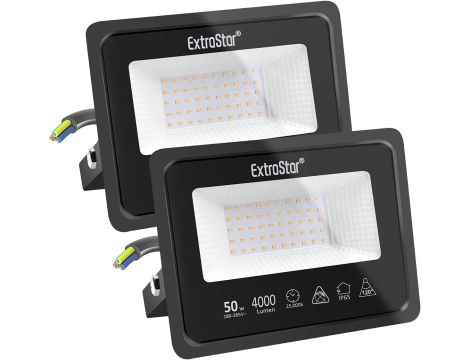 Reflektor Zewnętrzny LED 50 W Ciepła Biel 3000 K IP65 ExtraStar 2 Sztuki - 2