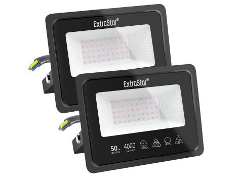 Reflektor Zewnętrzny LED 50 W Ciepła Biel 3000 K IP65 ExtraStar 2 Sztuki