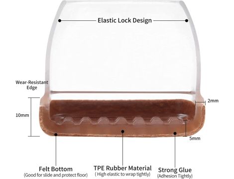 Prostokątne Nakładki Na Nogi Do Mebli Z Filcem 8 szt Przezroczyste - 4