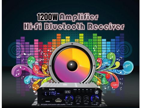 Wzmacniacz Mini HiFi Stereo Bluetooth 5.0 300Wx4 Wyświetlacz LCD Z Pilotem - 8