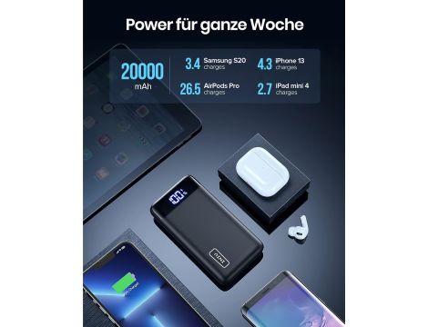 INIU Kompaktowy Power Bank Wyświetlacz LED 20000 mAh Czarny - 6