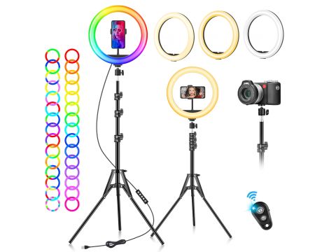 Lampa Pierścieniowa RGB LED Ring 25,5 cm ze Statywem Selfie YouTube TikTok