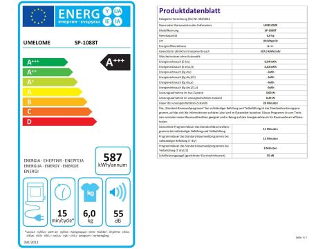 Umelome Wirówka Do Prania 6 kg Energooszczędna Biała - 8