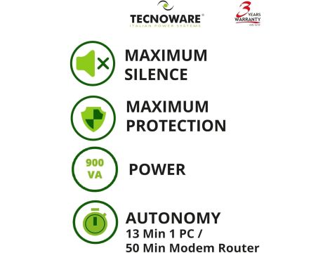 Tecnoware UPS ERA PLUS 900 - Zasilacz Bezprzerwowy - 2 Wyjścia Schuko - 6