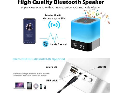 LAMPKA NOCNA Z BUDZIKIEM GŁOŚNIK WIELOKOLOROWE DOTYKOWA BLUETOOTH - 2