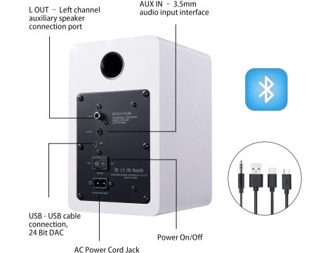 Zestaw Głośników Półkowych Bluetooth 5.0 60W wbudowany 24-bitowy DAC Białe - 4