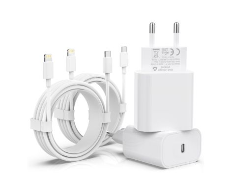 Ładowarka USB C 20W Szybka Ładowarka Typu C na Lightning 2m ZESTAW 2 SZT