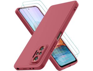 Silikonowe Etui Xiaomi Redmi Note 10 Pro + 3 szt Szkła Kolor: Czerwone Wino - image 2