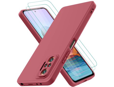 Silikonowe Etui Xiaomi Redmi Note 10 Pro + 3 szt Szkła Kolor: Czerwone Wino