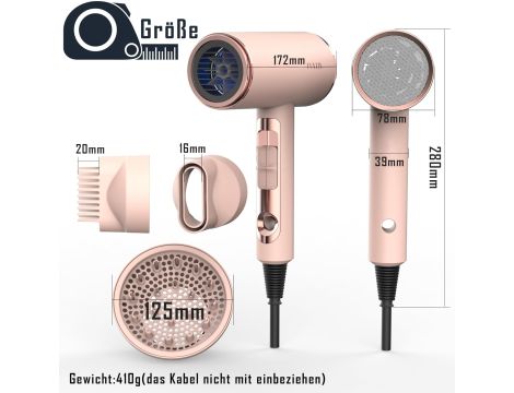 Suszarka Do Włosów Z Dyfuzorem Ion Brush 3 Akcesoria 2400W baby pink - 2