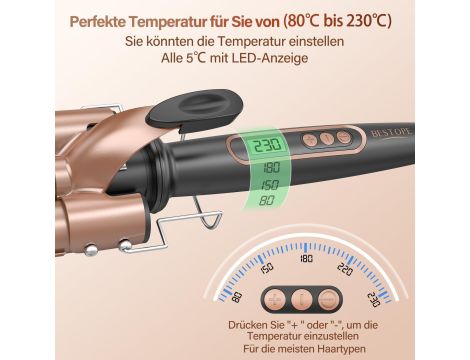 Lokówka Z 3 Wałkami Z Wyświetlaczem LCD Wałek Falisty 22 mm od 80°C do 230° - 3