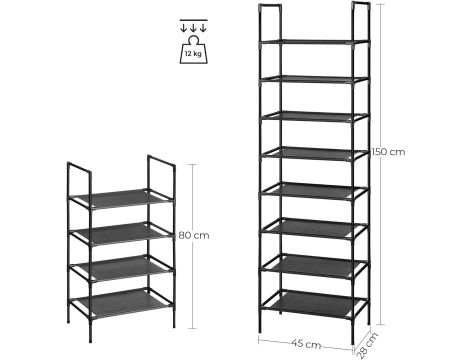 SONGMICS Regał Organizer Na Buty Z 4 Półkami Lekki Zestaw 2 Sztuk Czarny - 5