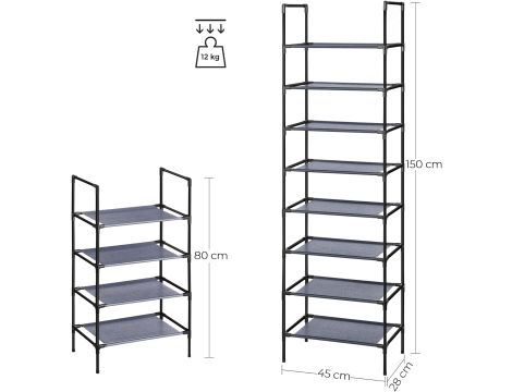 SONGMICS Regał Organizer Na Buty Z 4 Półkami Lekki Zestaw 2 Sztuk Szary - 5