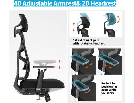 Ergonomiczne Krzesło Fotel Biurowy Z Adaptacyjnym Oparciem Mocne Wygodne - 5