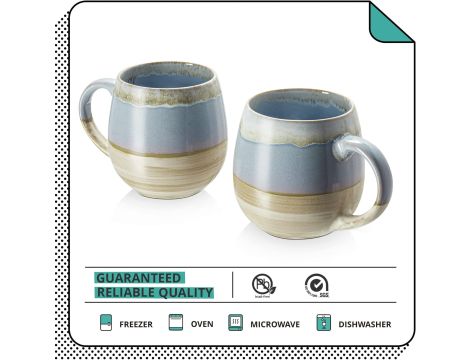 Zestaw 2 Dużych Porcelanowych Kubków 620ml Duże Ucho - 6