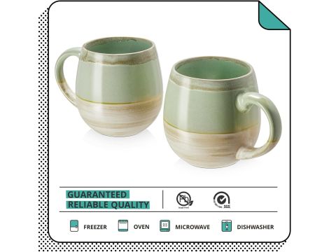 Zestaw 2 Dużych Porcelanowych Kubków 620ml Duże Ucho - 6