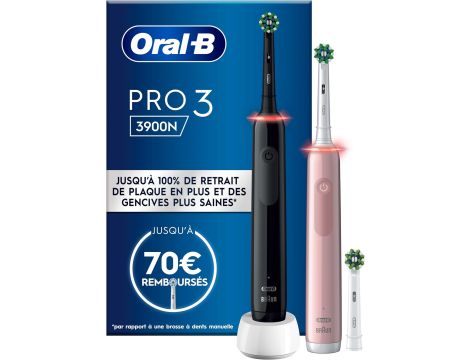 Oral-B Pro 3 3900 DUO 2 Szczoteczki +3 Końcówki DWUPAK róż/czerń - 3