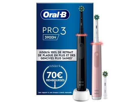 Oral-B Pro 3 3900 DUO 2 Szczoteczki +3 Końcówki DWUPAK róż/czerń